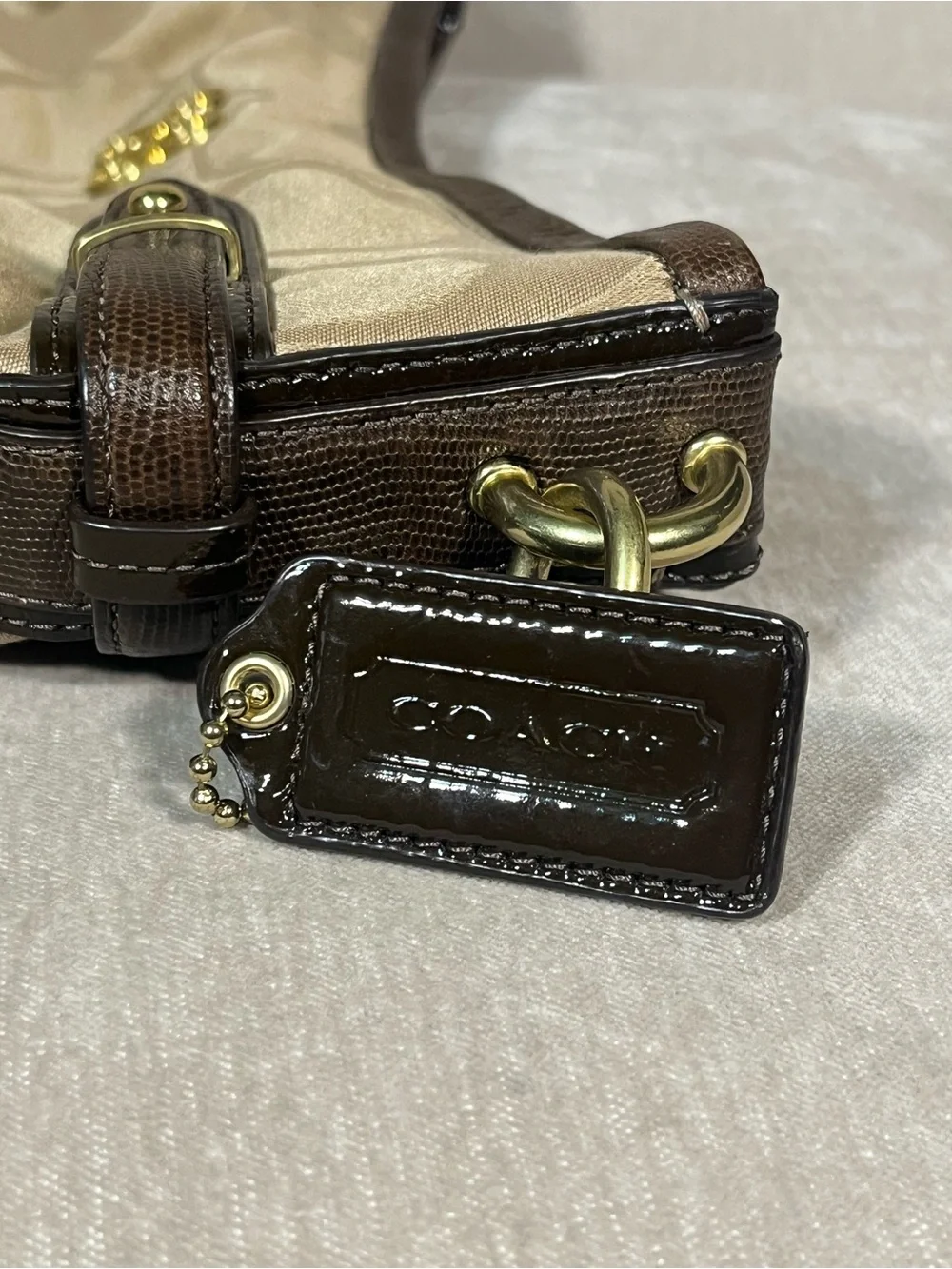 Coach Vintage Shoulder Bag in Khaki and Brown with Signature Jacquard